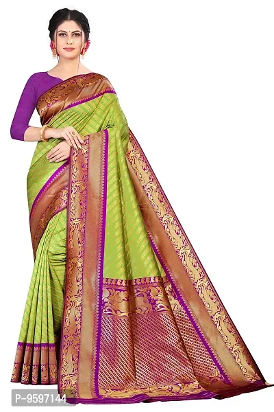 Kanchipuram Silk Saree | Indian Ethnic Wear | Traditional Women's Wedding Piece Bollywood Designer (GREEN PURPLE)-thumb0