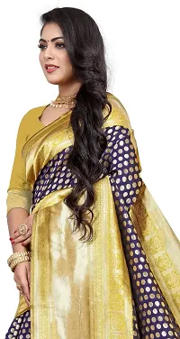 Women's Kanjeevaram Dot Printed Silk Saree Pure Zari Traditional Women's Wedding Piece Bollywood Designer (MUSTARD)-thumb4