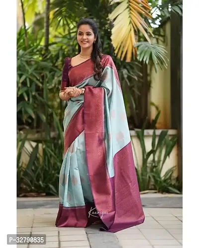 Stylish Blue Art Silk Saree With Blouse Piece For Women-thumb0