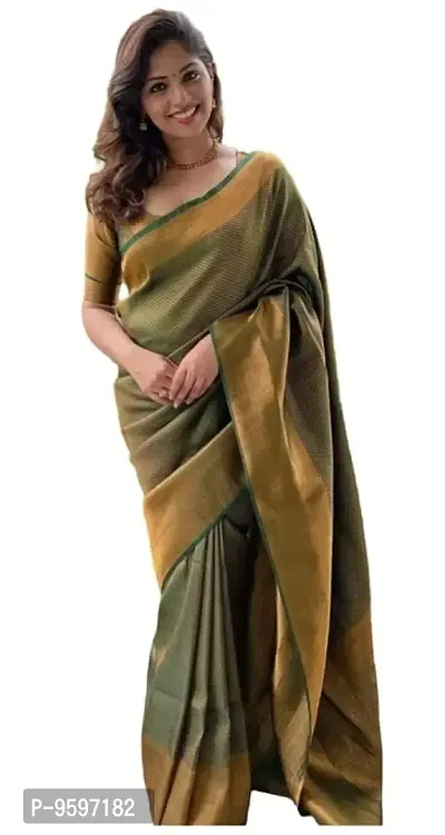Smooth Kanjeevaram Pure Silk Zari Saree Traditional Women's Wedding Piece Bollywood Designer (GREEN-1)