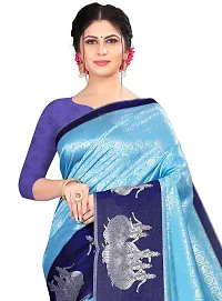 Kanjeevaram Soft Silk Printed Saree | Indian Ethnic Wear | Traditional Women's Wedding Piece Bollywood Designer Aqua Blue-thumb1