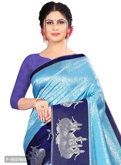 Kanjeevaram Soft Silk Printed Saree | Indian Ethnic Wear | Traditional Women's Wedding Piece Bollywood Designer Aqua Blue-thumb2