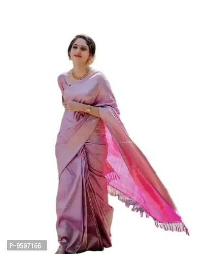 Women's Woven Kanjeevaram Silk Saree With Blouse Piece (SHANAYA-KP3075_Pink)