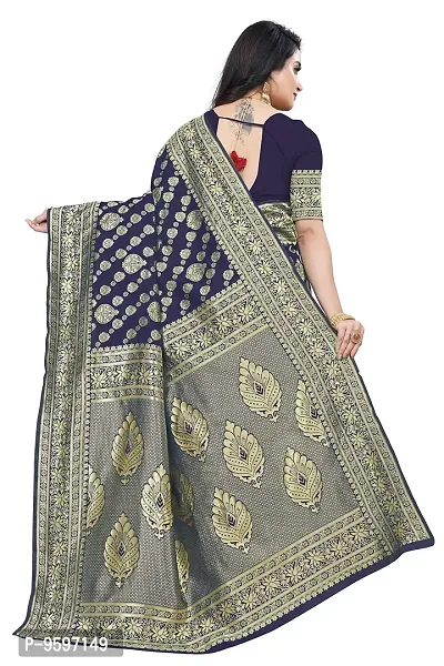 Banarasi Silk Saree | Indian Ethnic Wear | Traditional Women's Wedding Piece Bollywood Designer (Navy blue)-thumb4