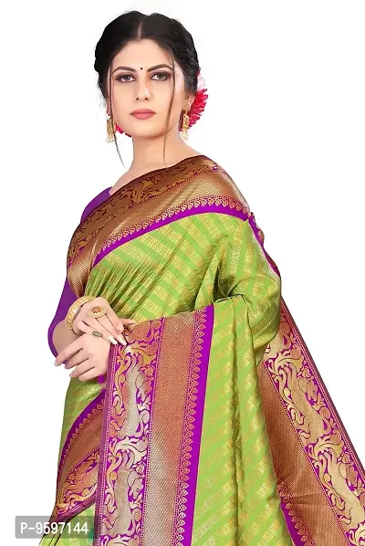 Kanchipuram Silk Saree | Indian Ethnic Wear | Traditional Women's Wedding Piece Bollywood Designer (GREEN PURPLE)-thumb5