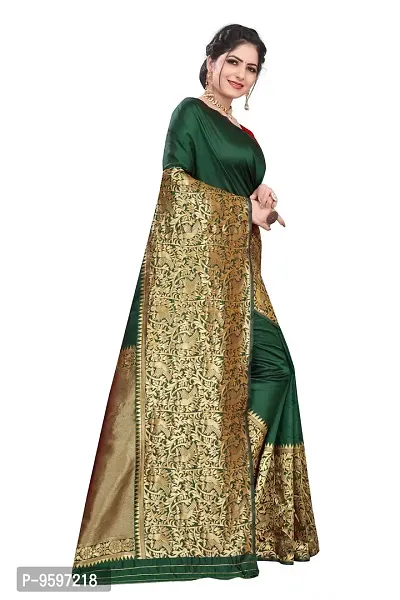 Zari Woven Kanjeevaram Silk Saree | Indian Ethnic Wear | Traditional Women's Wedding Piece Bollywood Designer (Green)-thumb3