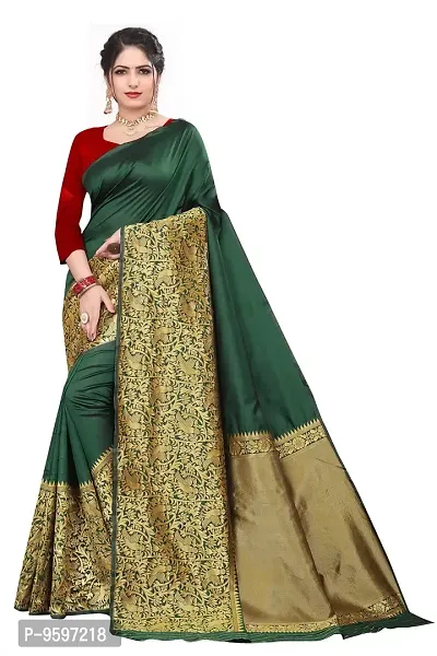 Zari Woven Kanjeevaram Silk Saree | Indian Ethnic Wear | Traditional Women's Wedding Piece Bollywood Designer (Green)-thumb0