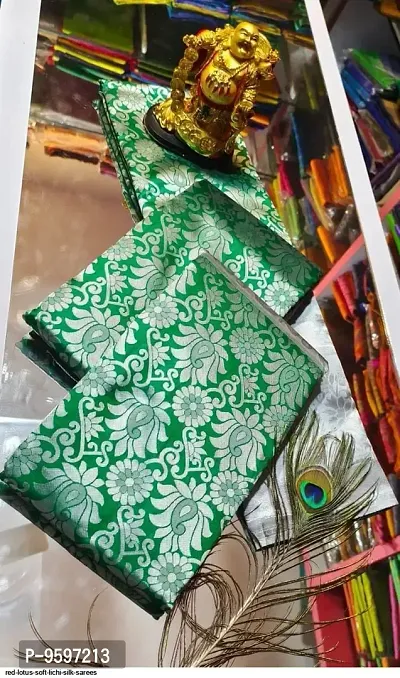 Milky Silk Saree/Sari Indian Pure Vintage Fabric Blouse Soft 100% Banarasi Wear | Ethnic Wear |Traditional Wedding Party Woven Sarees (Green)-thumb4