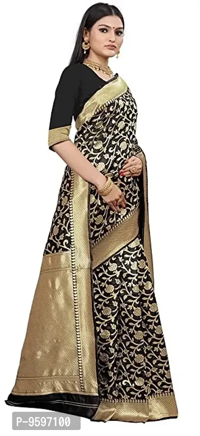 Copper Zari Pure Silk Saree | Indian Ethnic Wear | Traditional Women's Wedding Wear Sari (BLACK)-thumb2