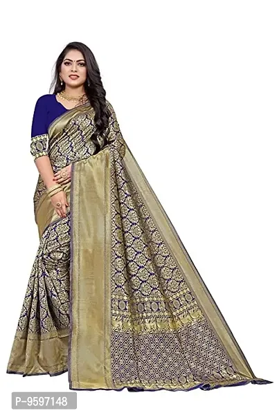 Kanchipuram Studio Wedding Banarasi Silk Saree | Indian Ethnic Wear | Traditional Women's Wedding Wear Sari (NAVYBLUE)