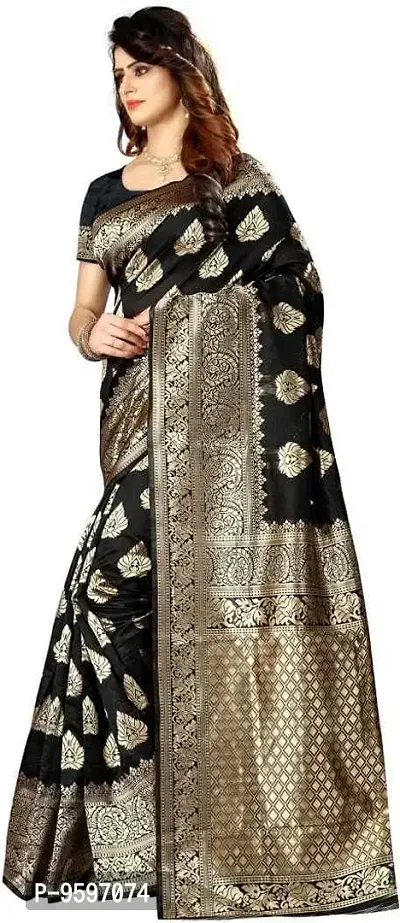 Banarasi Soft Lichi Silk Saree With Beautiful Rich Pallu | Indian Ethnic Wear | Traditional Women's Wedding Piece Bollywood Designer (Black)-thumb3