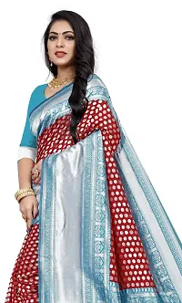 Women's Kanjeevaram Dot Printed Silk Saree Pure Zari Traditional Women's Wedding Piece Bollywood Designer (RED AQUABLUE-MODEL1)-thumb1