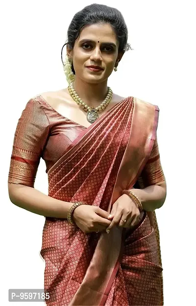 Women's Woven Kanjeevaram Silk Saree With Blouse Piece (SHANAYA-KP3075_Maroon)