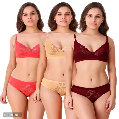 Women's Cotton Bra  Panty Set Of 3-thumb0