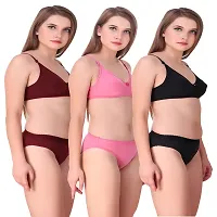 Women's Cotton Bra  Panty Set Of 3-thumb2