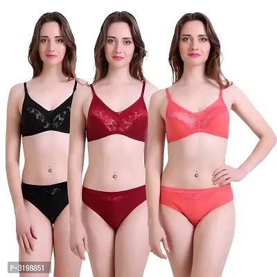 Women's Cotton Bra & Panty Set Of 3-thumb0