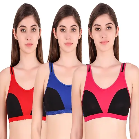 Stylish Blend Solid Sports Bras For Women- Pack Of 3