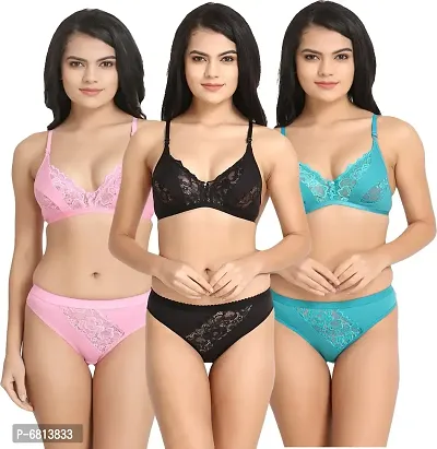 Multicoloured Cotton Solid Lingerie Sets For Women-thumb0
