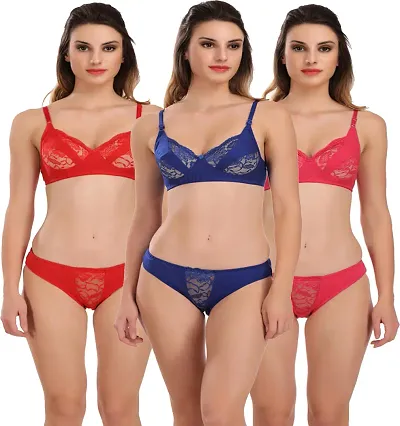 Fancy Lace Work Lingerie Set For Women - Set Of 3