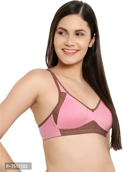 Stylish Pink Cotton Blend Solid Bralette Bras For Women-thumb3