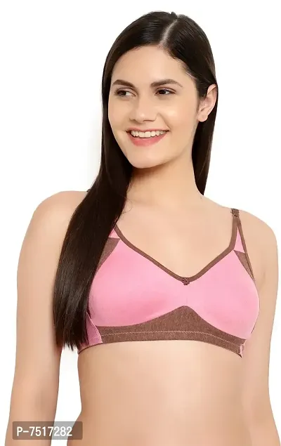 Stylish Pink Cotton Blend Solid Bralette Bras For Women-thumb0