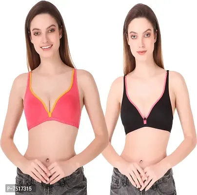 Stylish Cotton Blend Solid Bralette Bras For Women- Pack Of 2