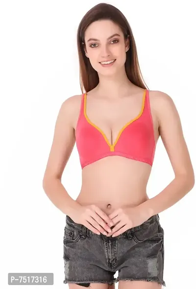 Stylish Pink Cotton Blend Solid T-Shirt Bras For Women