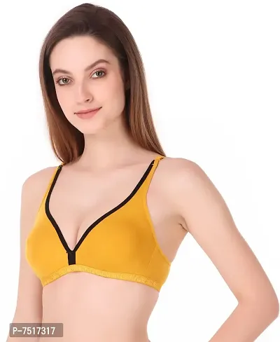 Stylish Yellow Cotton Blend Solid Bralette Bras For Women-thumb3