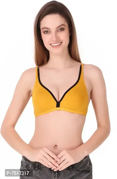 Stylish Yellow Cotton Blend Solid Bralette Bras For Women-thumb0