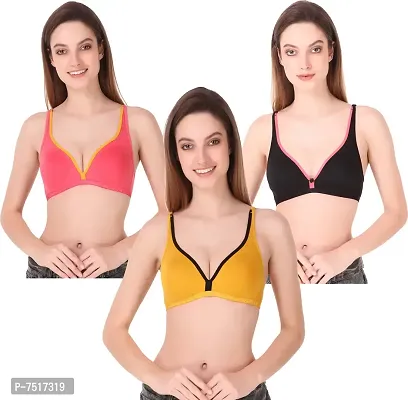 Stylish Cotton Blend Solid Bralette Bras For Women- Pack Of 3-thumb0