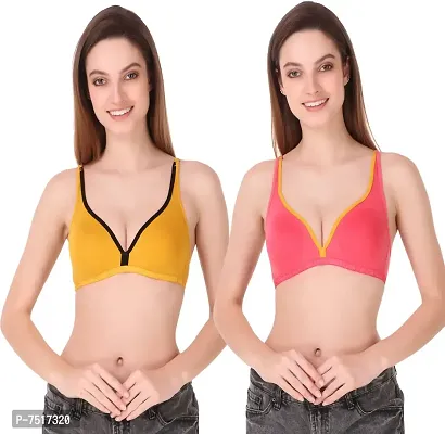 Stylish Cotton Blend Solid Bralette Bras For Women- Pack Of 2