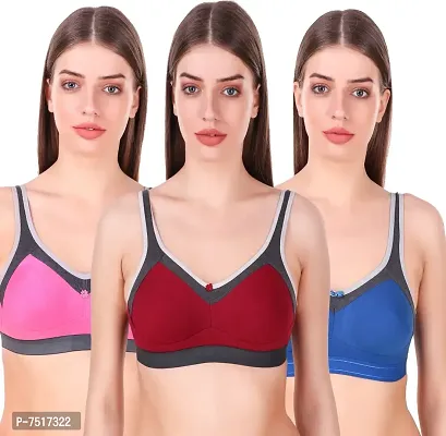 Stylish Cotton Blend Solid Sports Bras For Women- Pack Of 3