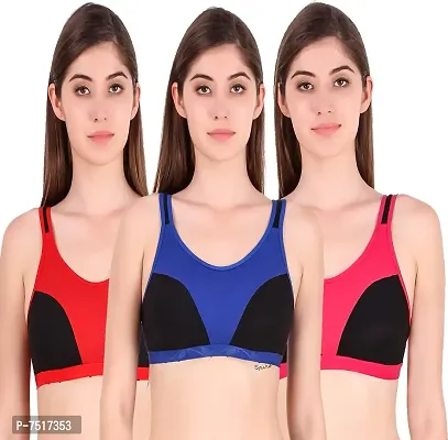 Stylish Cotton Blend Solid Sports Bras For Women- Pack Of 3