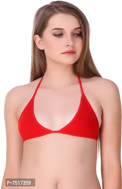 Stylish Red Cotton Blend Self Design Bralette Bras For Women-thumb0