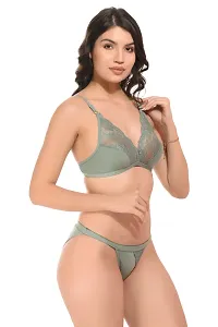 Stylish Light Green Cotton Blend Solid Bra  Panty Set  For Women-thumb2