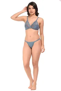 Stylish Light Blue Cotton Blend Solid Bra  Panty Set  For Women-thumb4