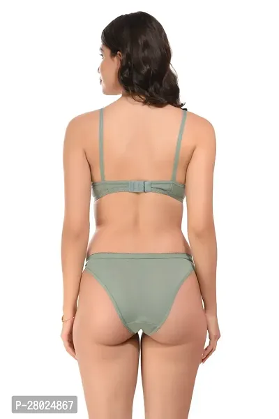 Stylish Light Green Cotton Blend Solid Bra  Panty Set  For Women-thumb4