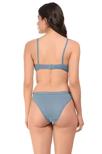 Stylish Light Blue Cotton Blend Solid Bra  Panty Set  For Women-thumb3