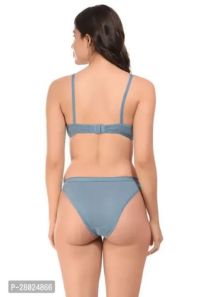 Stylish Light Blue Cotton Blend Solid Bra  Panty Set  For Women-thumb4