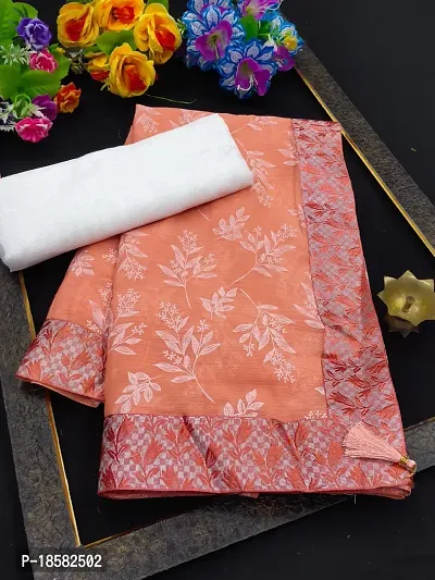 Stylish Cotton Silk Peach Saree With Blouse piece-thumb0