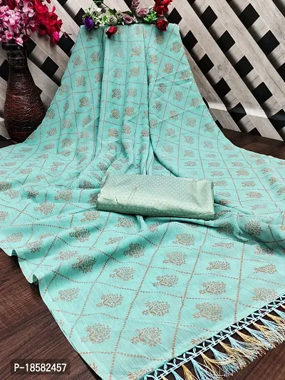 Stylish Cotton Silk Turquoise Saree With Blouse piece