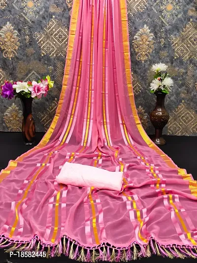 Stylish Cotton Silk Pink Saree With Blouse piece