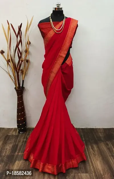 Stylish Cotton Silk Red Saree With Blouse piece