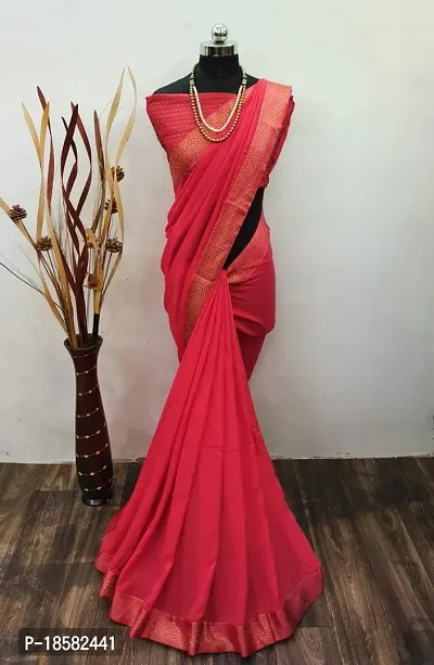 Stylish Cotton Silk Red Saree With Blouse piece