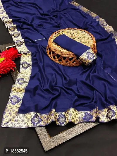 Stylish Cotton Silk Royal Blue Saree With Blouse piece