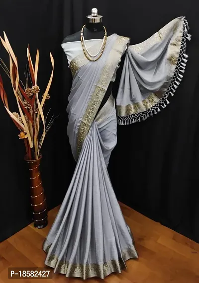 Stylish Cotton Silk Grey Saree With Blouse piece