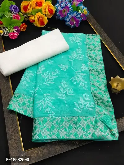 Stylish Cotton Silk Turquoise Saree With Blouse piece-thumb0