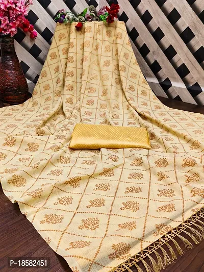 Stylish Cotton Silk Golden Saree With Blouse piece-thumb0