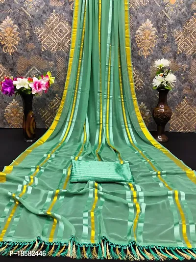 Stylish Cotton Silk Green Saree With Blouse piece