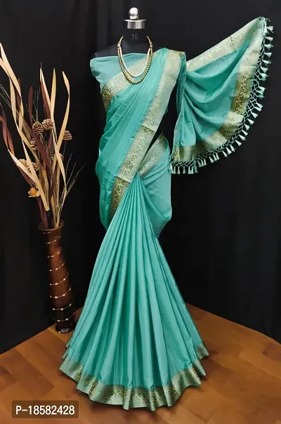 Stylish Cotton Silk Turquoise Saree With Blouse piece